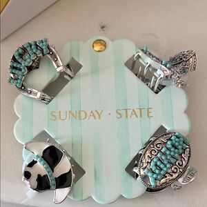 Sunday State Silver and Turquoise Hair Clips Set